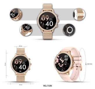 Smartwatch Damski VELTORI VT310-1 Złota Bransoleta + Różowy Pasek Silikonowy - 12
