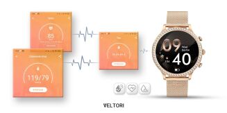 Smartwatch Damski VELTORI VT310-1 Złota Bransoleta + Różowy Pasek Silikonowy - 14