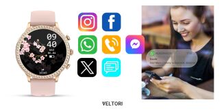 Smartwatch Damski VELTORI VT310-1 Złota Bransoleta + Różowy Pasek Silikonowy - 17