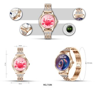 Smartwatch Damski VELTORI VT350-1 Bransoleta Różowe Złoto - 17
