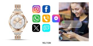 Smartwatch Damski VELTORI VT350-1 Bransoleta Różowe Złoto - 21