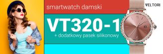 Smartwatch Damski VELTORI VT320-1 Złota Bransoleta + Różowy Pasek Silikonowy - 12