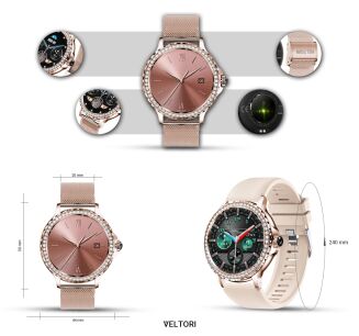 Smartwatch Damski VELTORI VT320-1 Złota Bransoleta + Różowy Pasek Silikonowy - 13