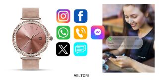 Smartwatch Damski VELTORI VT320-1 Złota Bransoleta + Różowy Pasek Silikonowy - 18