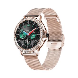 Smartwatch Damski VELTORI VT320-1 Złota Bransoleta + Różowy Pasek Silikonowy - 2