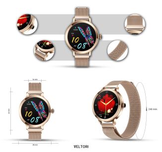 Smartwatch Damski VELTORI VT340-1 Złota Bransoleta + Różowy Pasek Silikonowy - 15