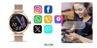 Smartwatch Damski VELTORI VT340-1 Złota Bransoleta + Różowy Pasek Silikonowy - 19